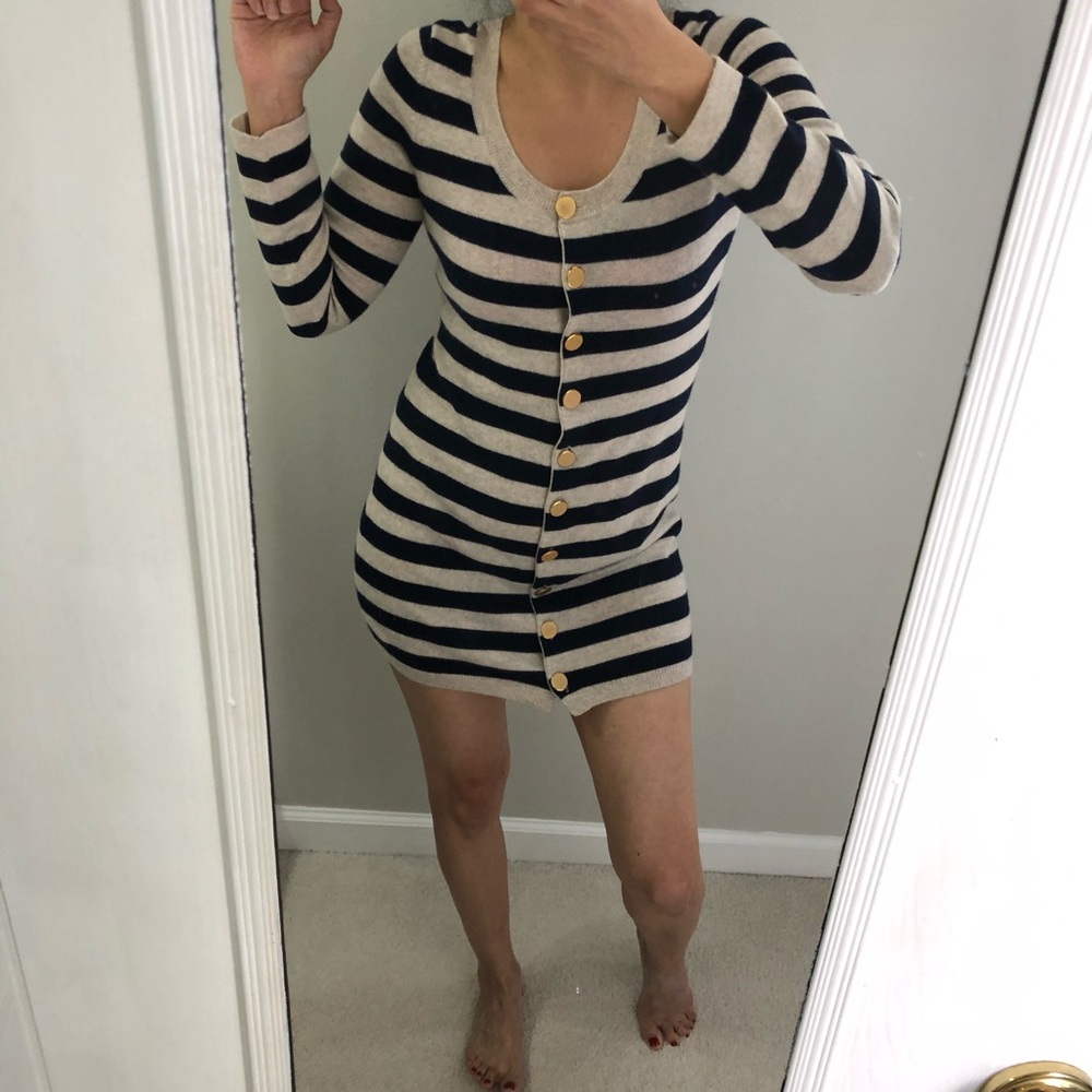 💯 cashmere navy  striped long sleeves dress